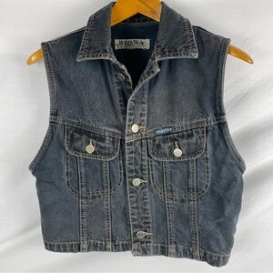 VTG Rough Wear faded black to gray denim cropped denim vest 100% cotton Medium